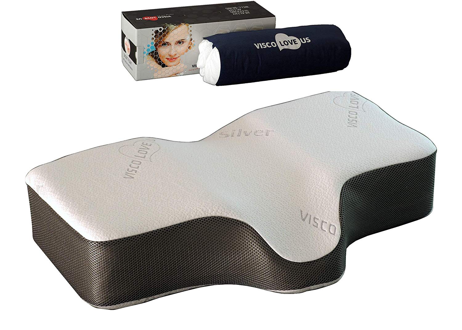 VISCO LOVE Silver Sleep Therapeutic Wellness Memory Foam Pillow