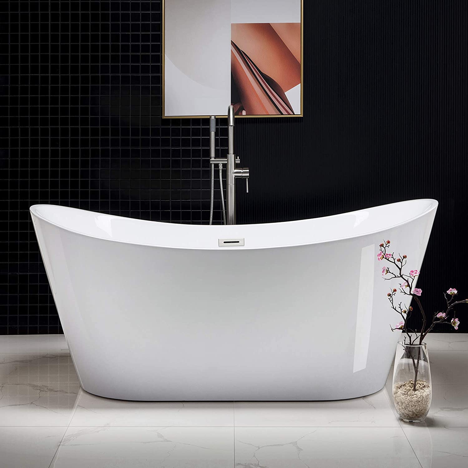 WOODBRIDGE Modern Bathroom Glossy Acrylic Freestanding Bathtub