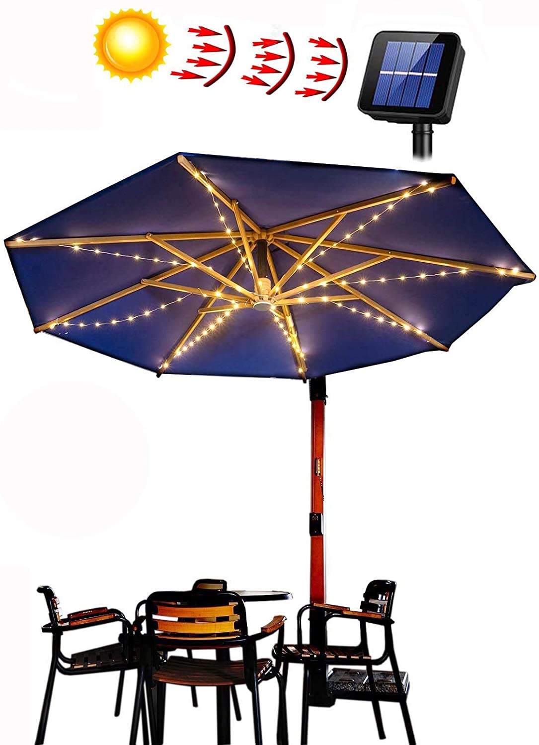 Etercycle Outdoor Solar Patio Umbrella String Light