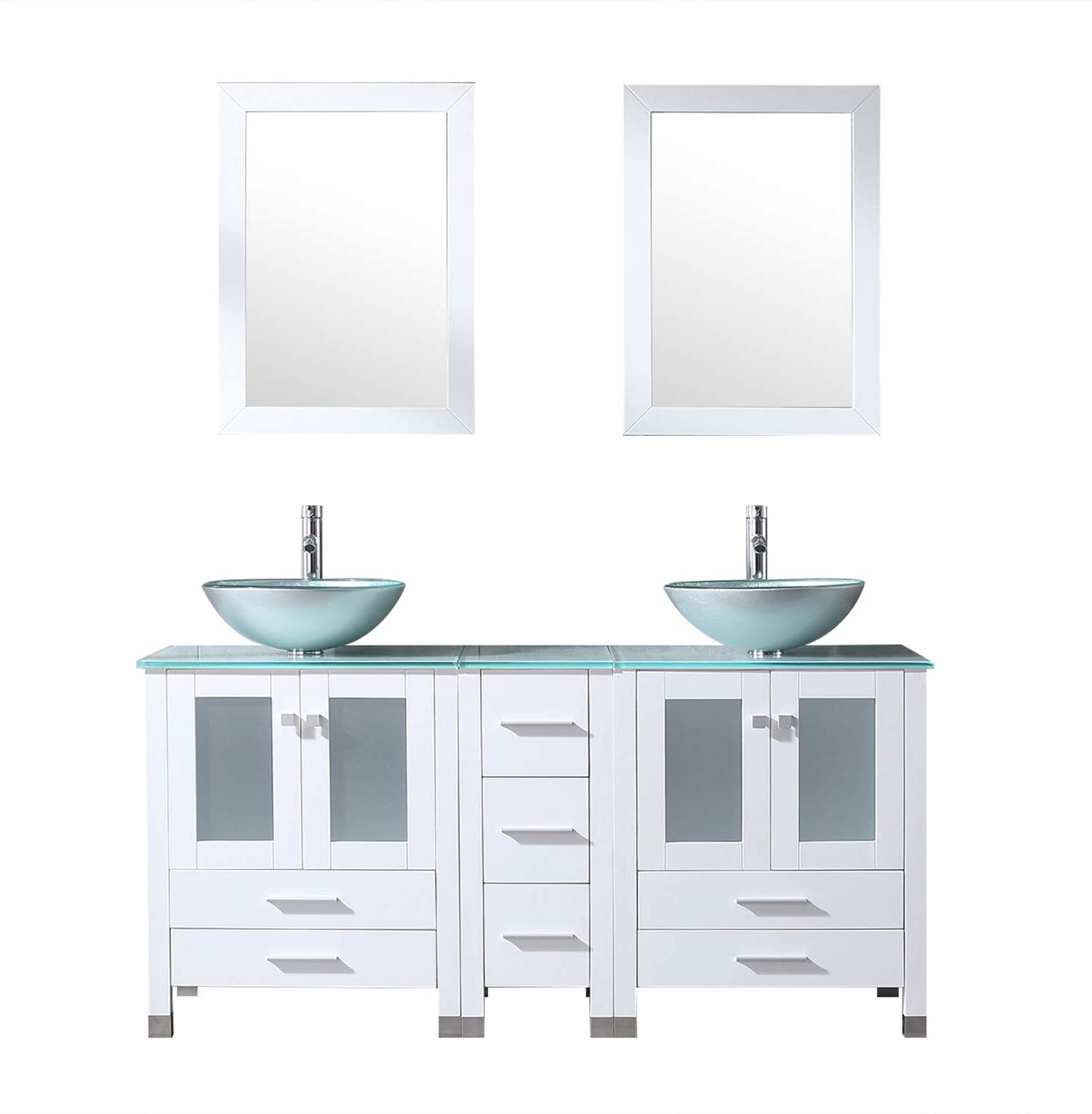 Walcut White 60 Inch Double Sink Bathroom Vanity Cabinet